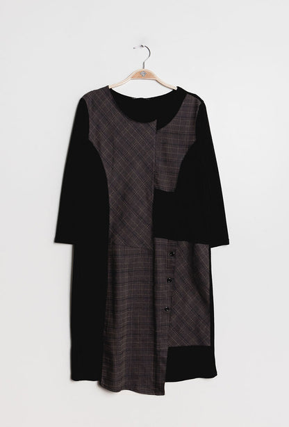 Plus Size Check Bi-Material Dress