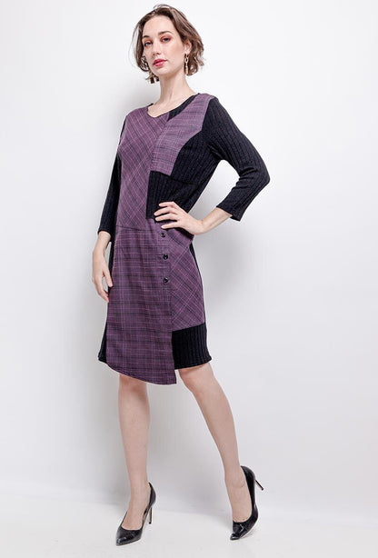 Plus Size Check bi-material dress
