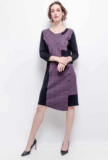 Plus Size Check Bi-Material Dress
