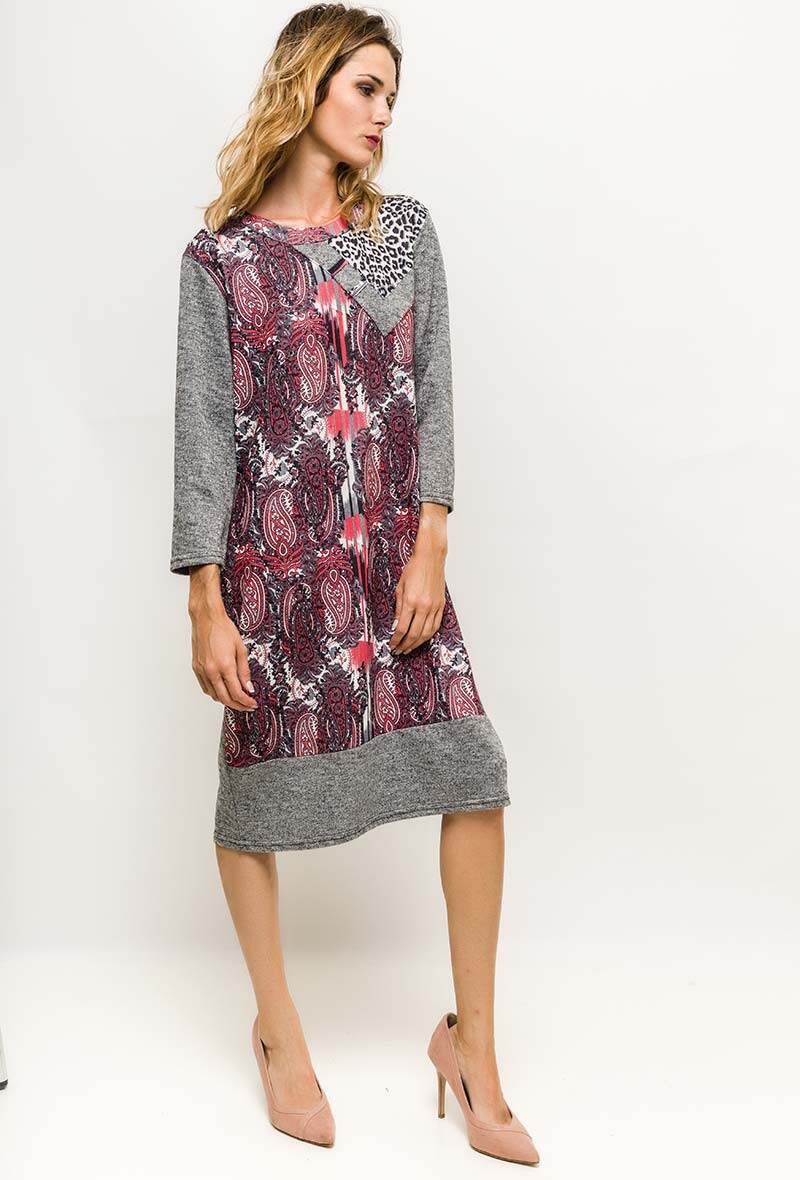 Plus Size Bi-material Klänning med Tryck