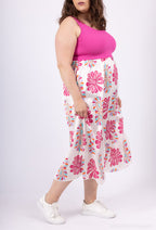 United bi-material klänning med tryckta blommor T38 till T46 i Stor Storlek