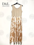 Plus Size United and printed bi-material dress T38 to T46