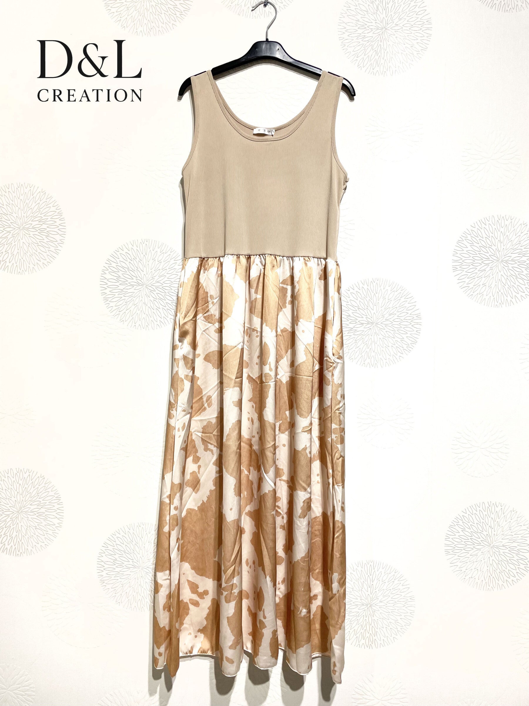 Plus Size United and printed bi-material dress T38 to T46