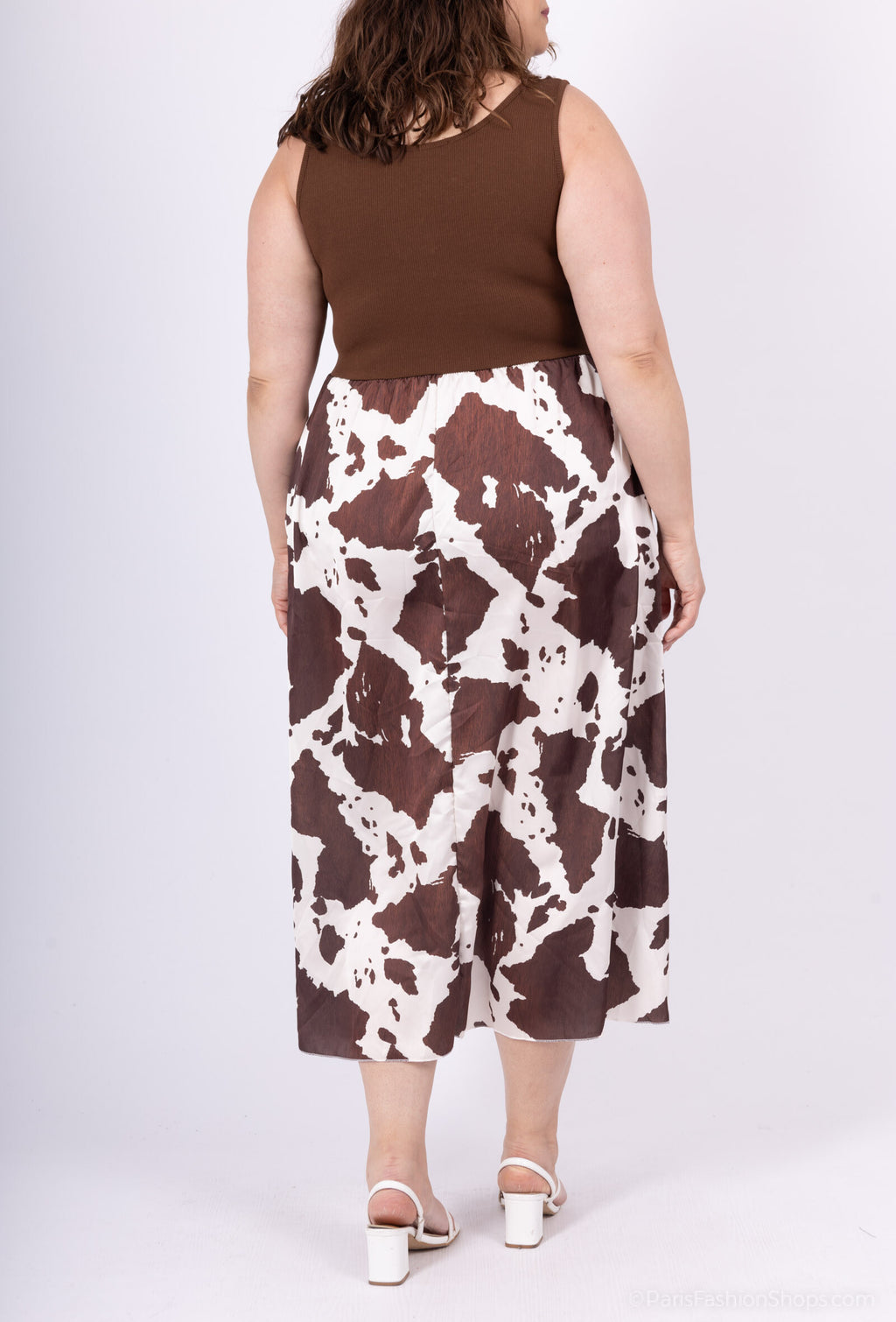 Plus Size Bi-Material Klänning med Tryck
