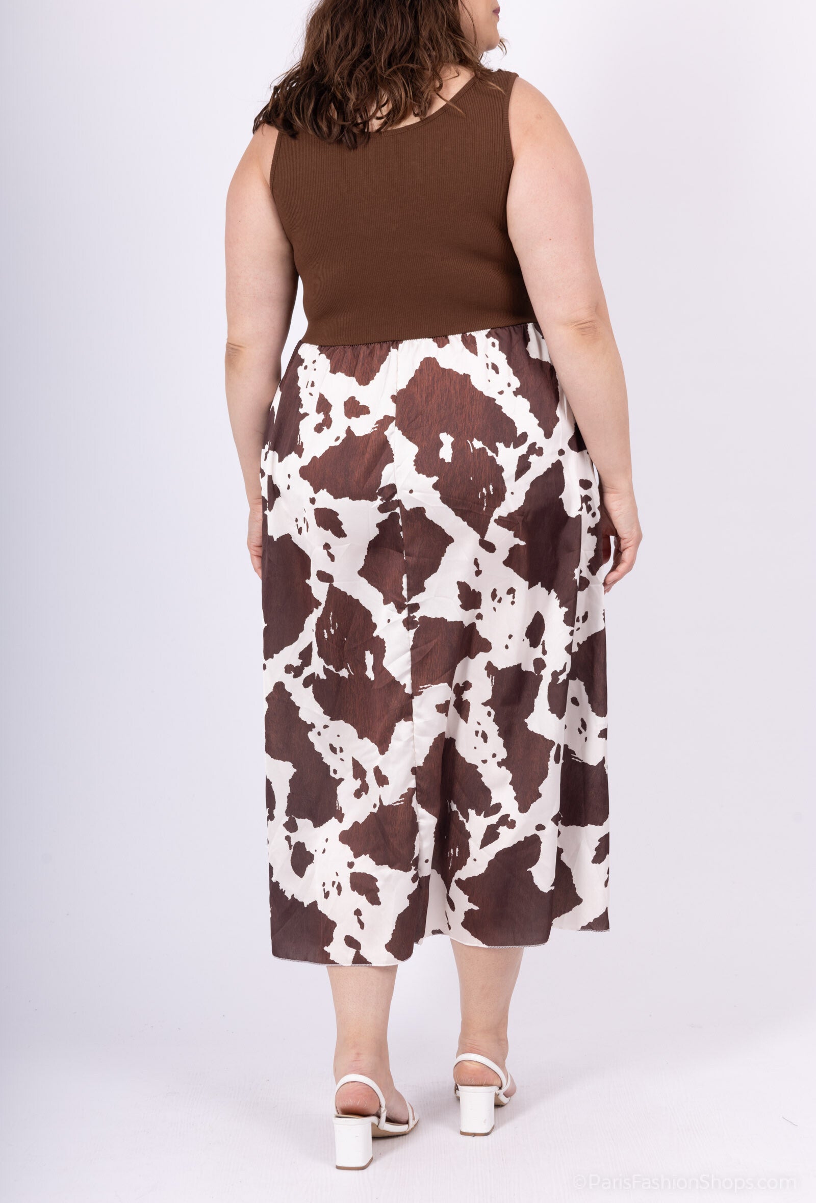 Plus Size Bi-Material Klänning med Tryck