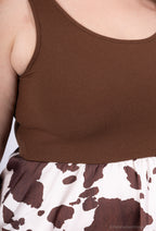Plus Size Bi-Material Klänning med Tryck