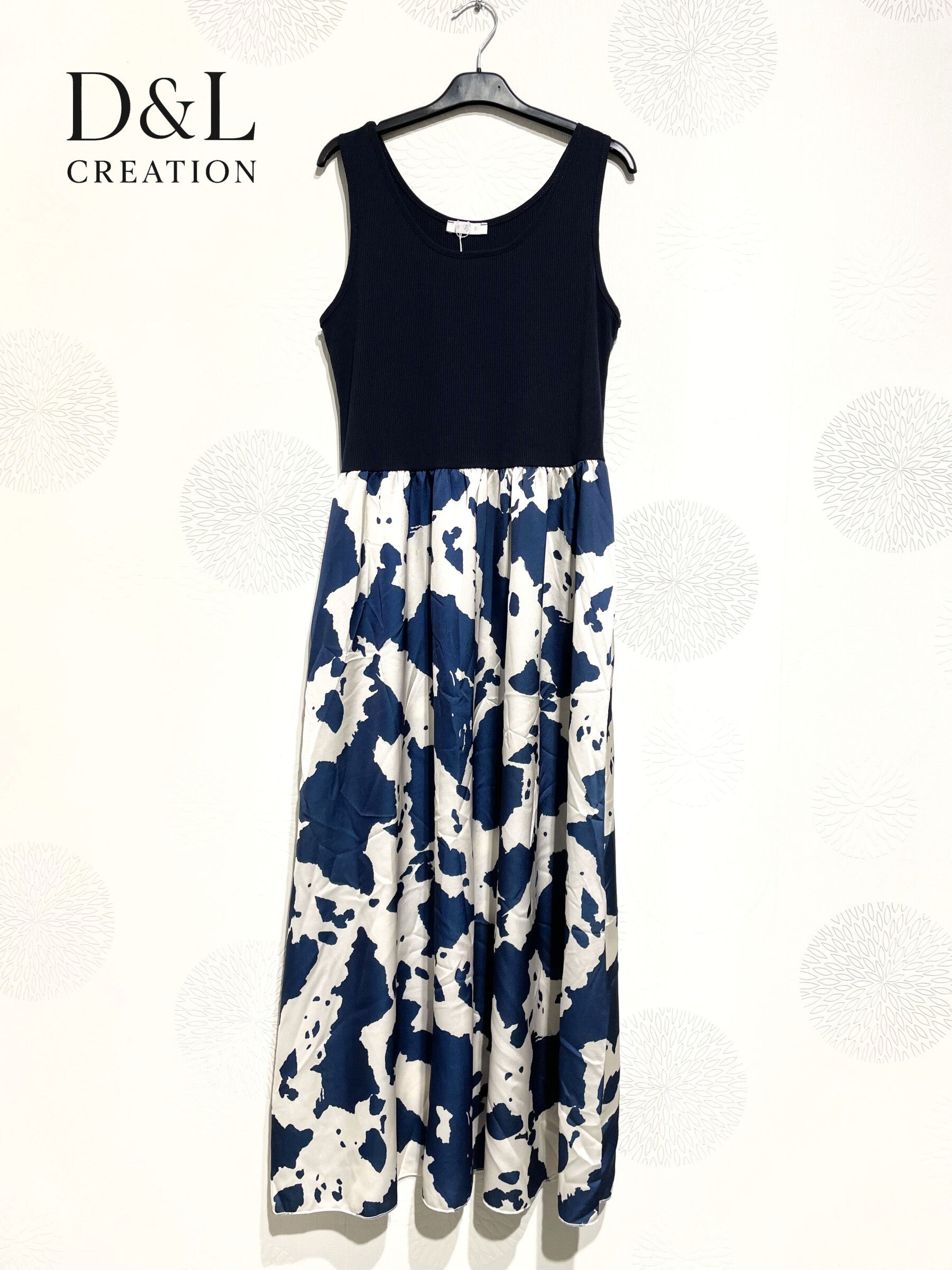 Plus Size United and printed bi-material dress T38 to T46