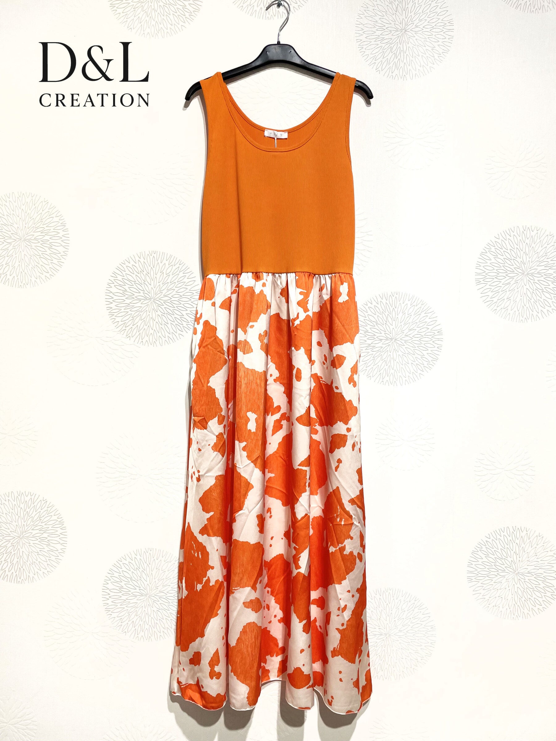 Plus Size United and printed bi-material dress T38 to T46