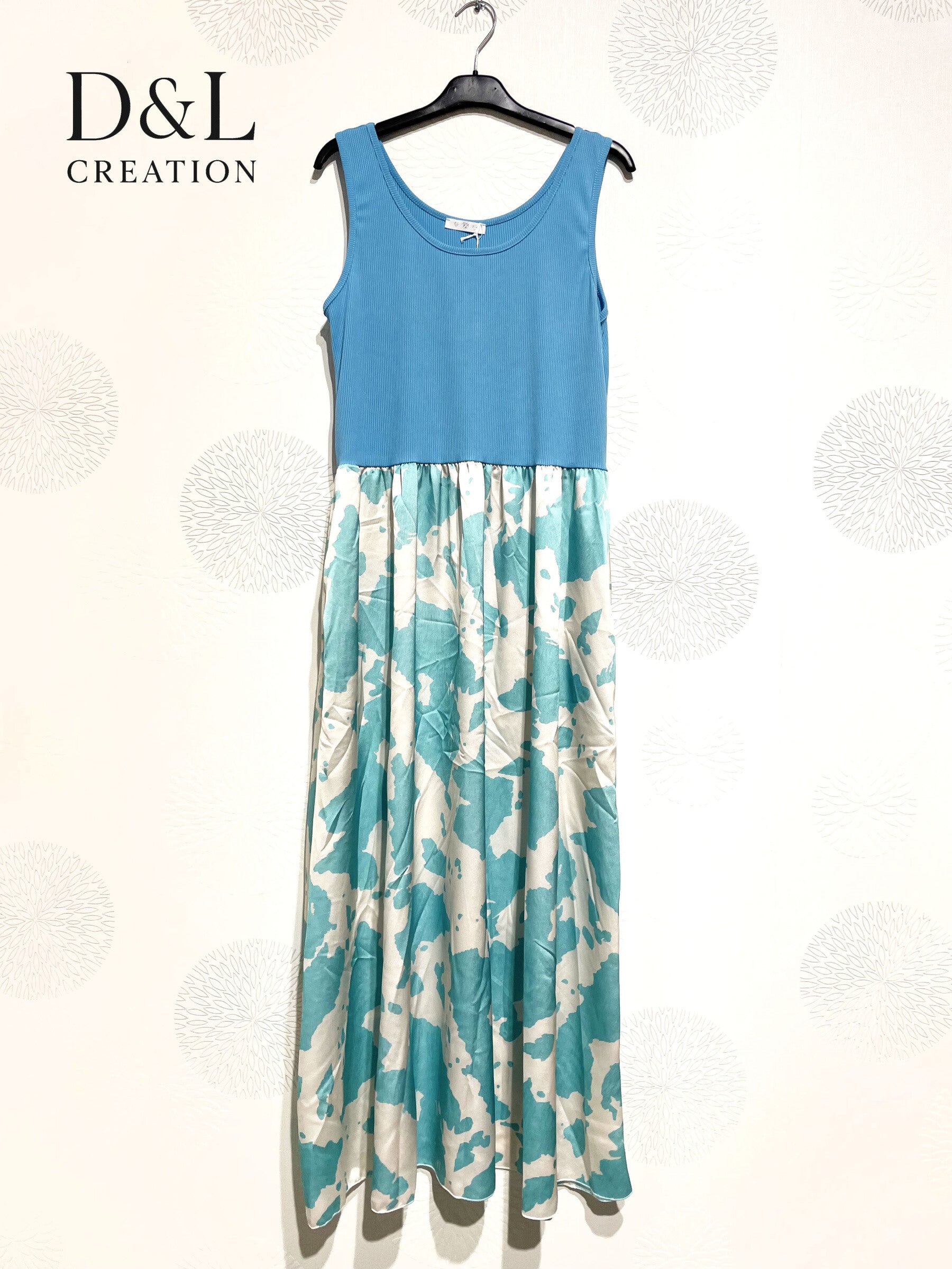 Plus Size United and printed bi-material dress T38 to T46
