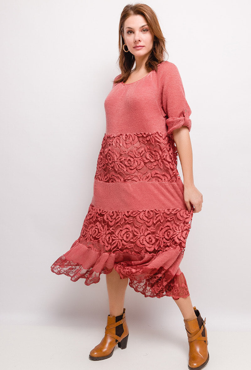 Plus Size Bi-material Klänning