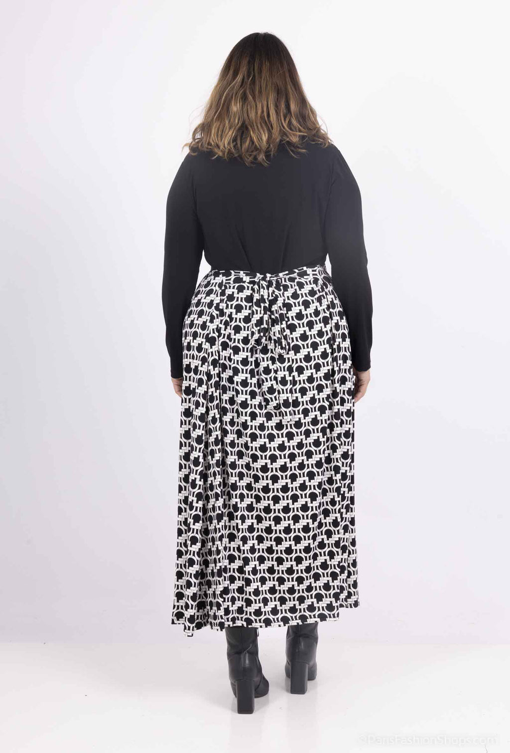 Plus Size Tvåfärgad Klänning med Rund Halsringning och Koppel