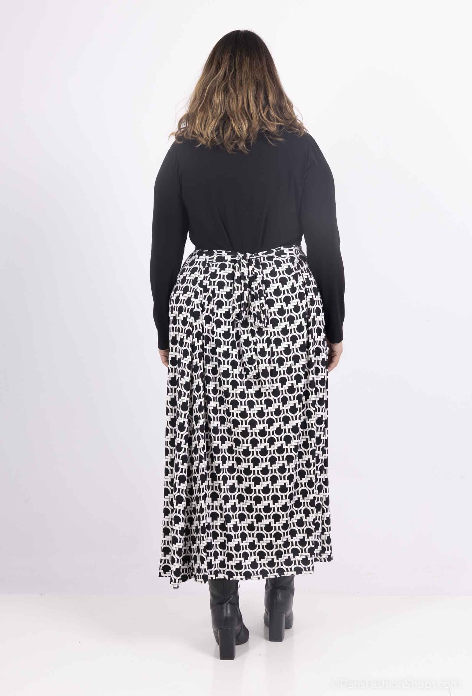Plus Size Tvåfärgad Klänning med Rund Halsringning och Koppel