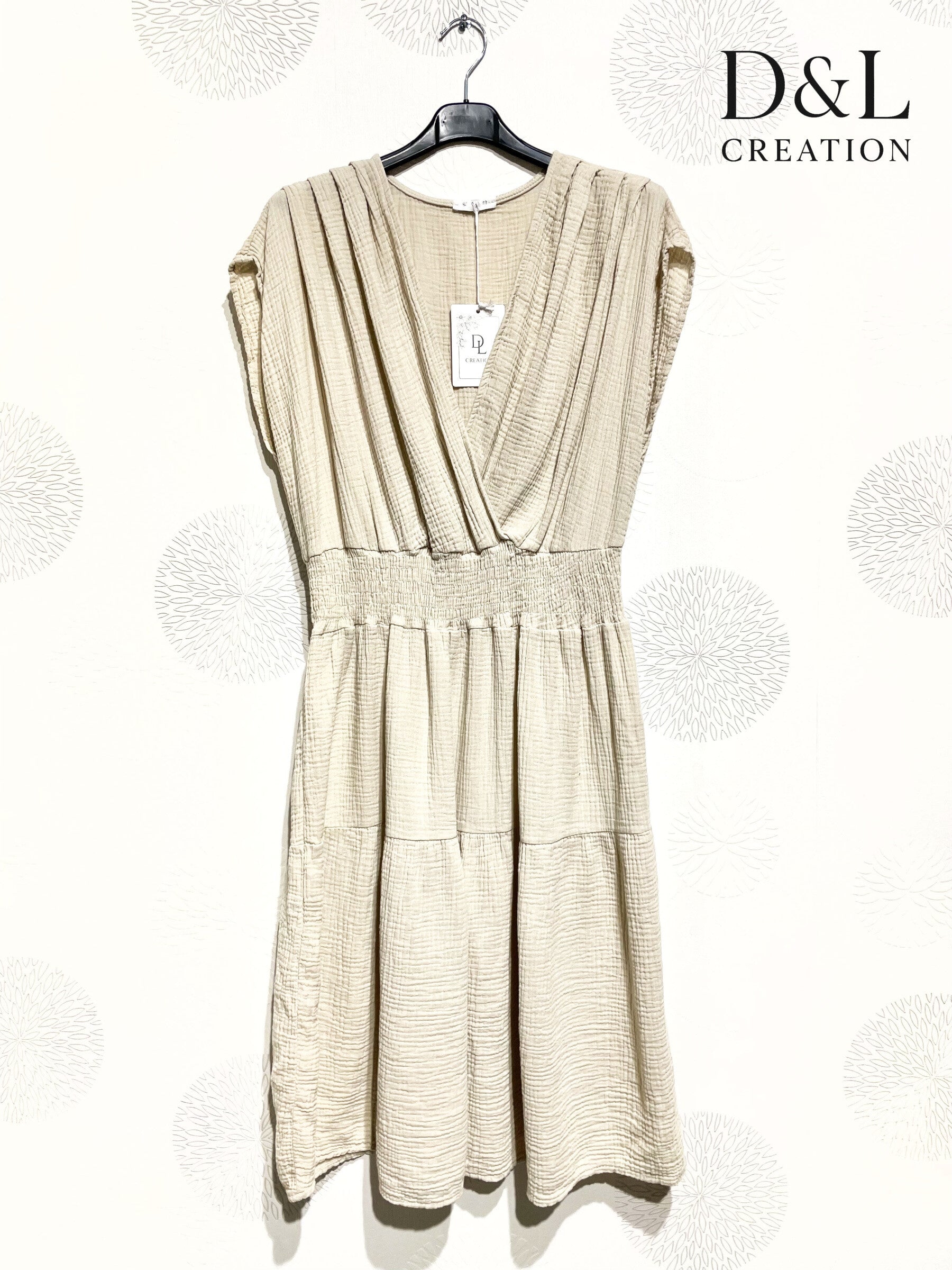 Plus Size Double cotton gauze wrap dress with elastic waist size T38 to T52