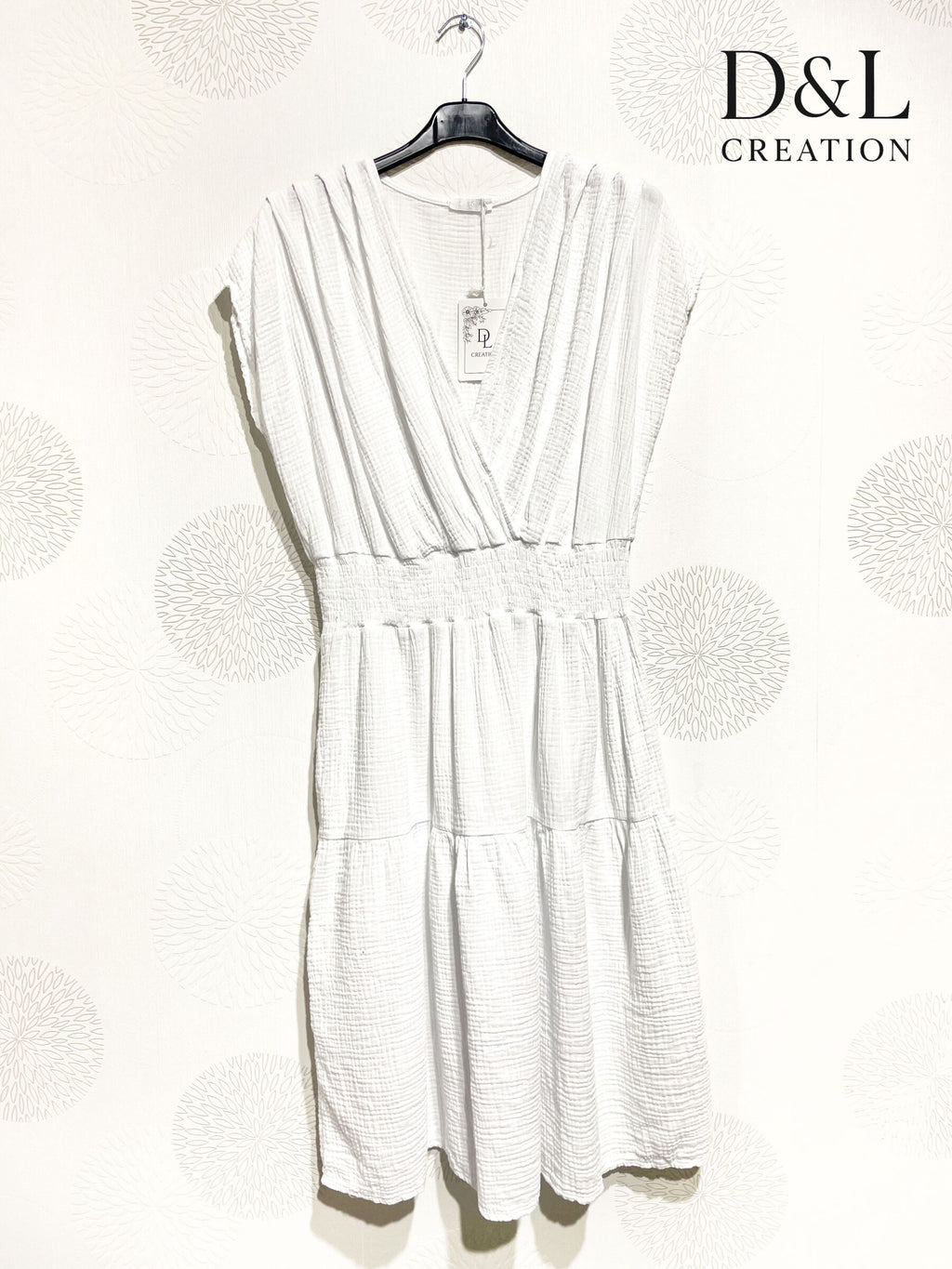 Plus Size Double cotton gauze wrap dress with elastic waist size T38 to T52