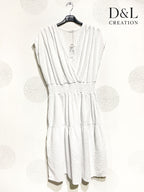 Plus Size Double cotton gauze wrap dress with elastic waist size T38 to T52