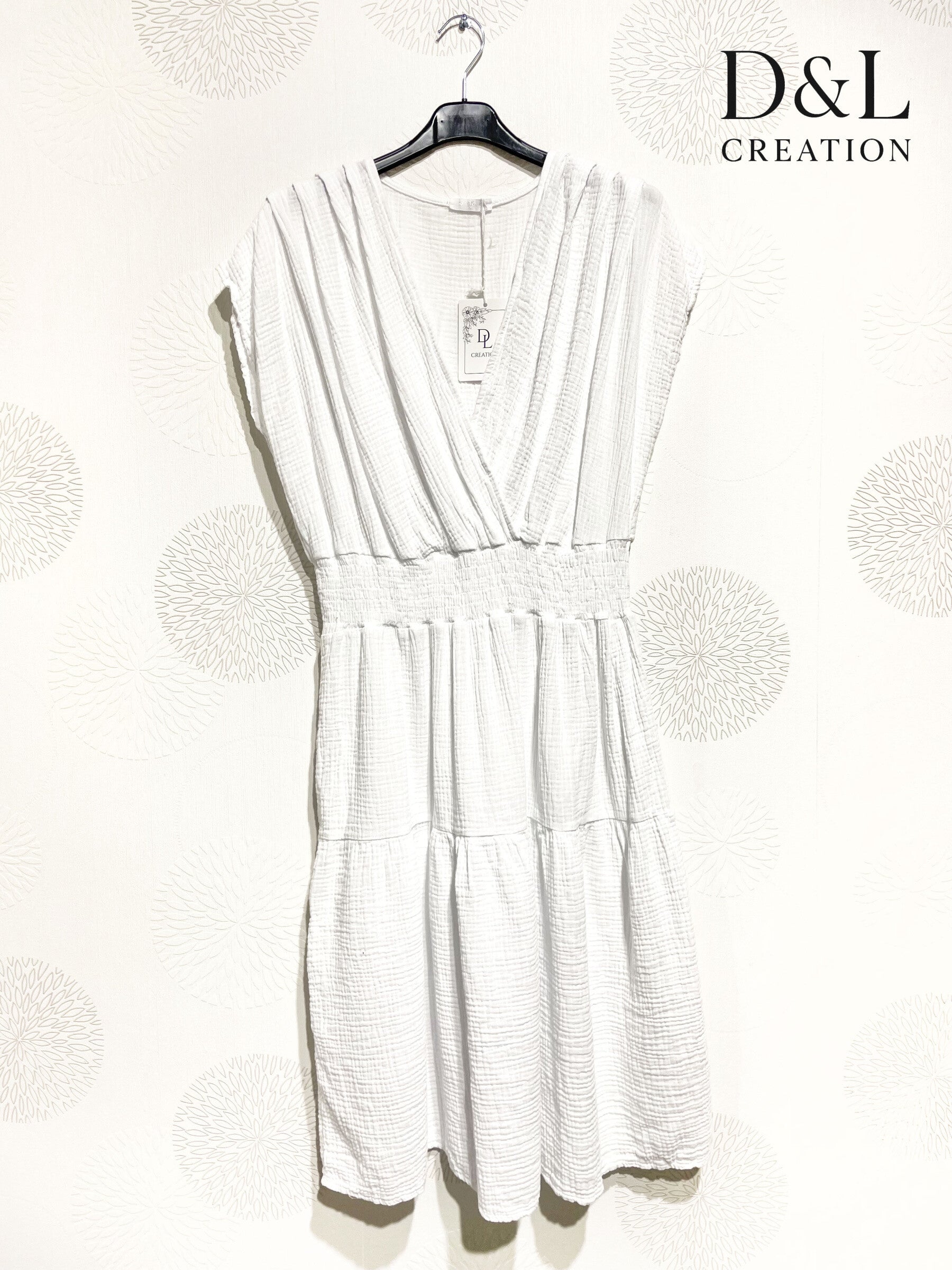 Plus Size Double cotton gauze wrap dress with elastic waist size T38 to T52