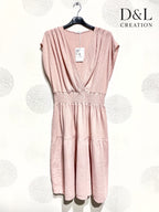Plus Size Double cotton gauze wrap dress with elastic waist size T38 to T52