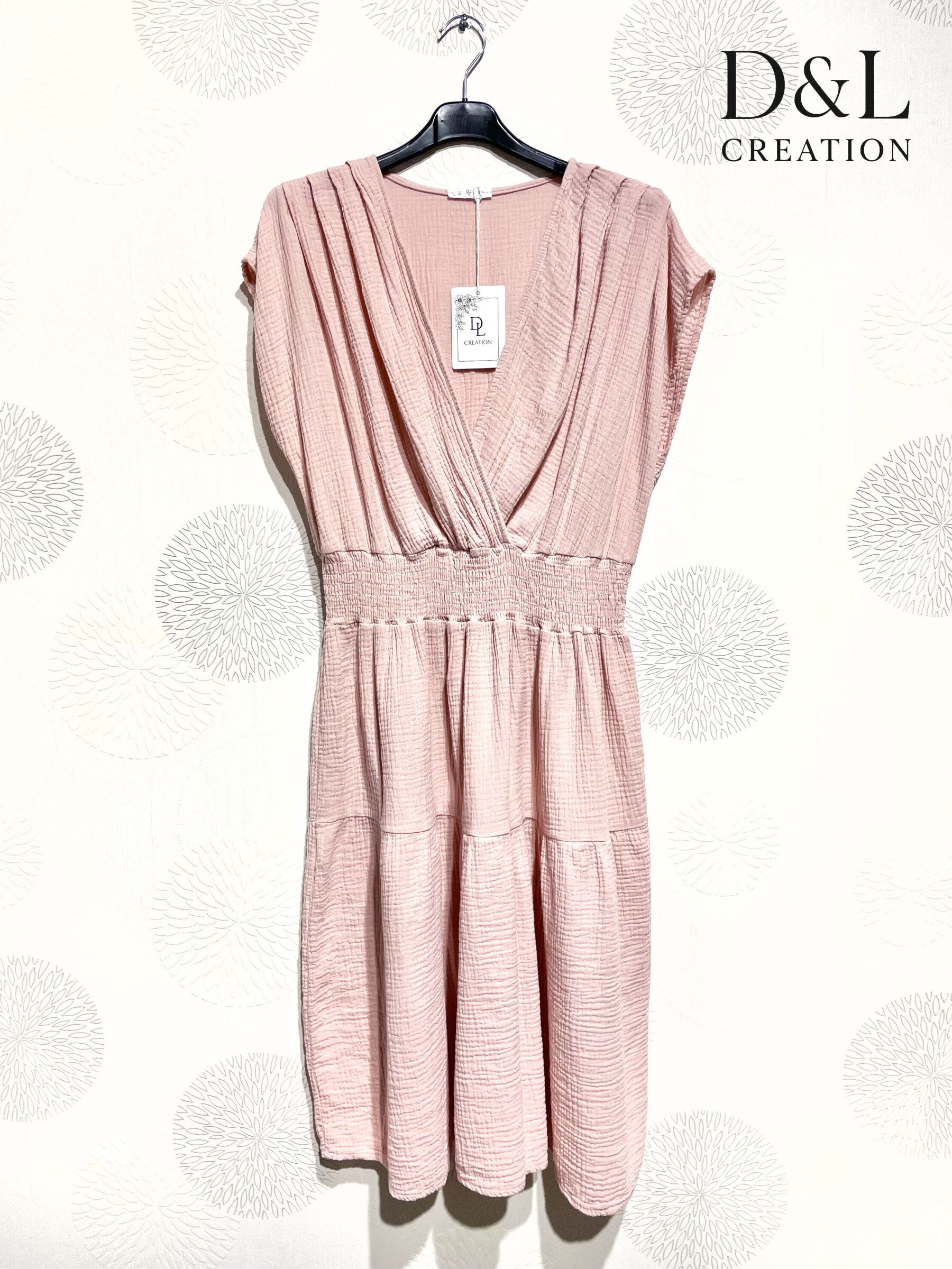 Plus Size Double cotton gauze wrap dress with elastic waist size T38 to T52