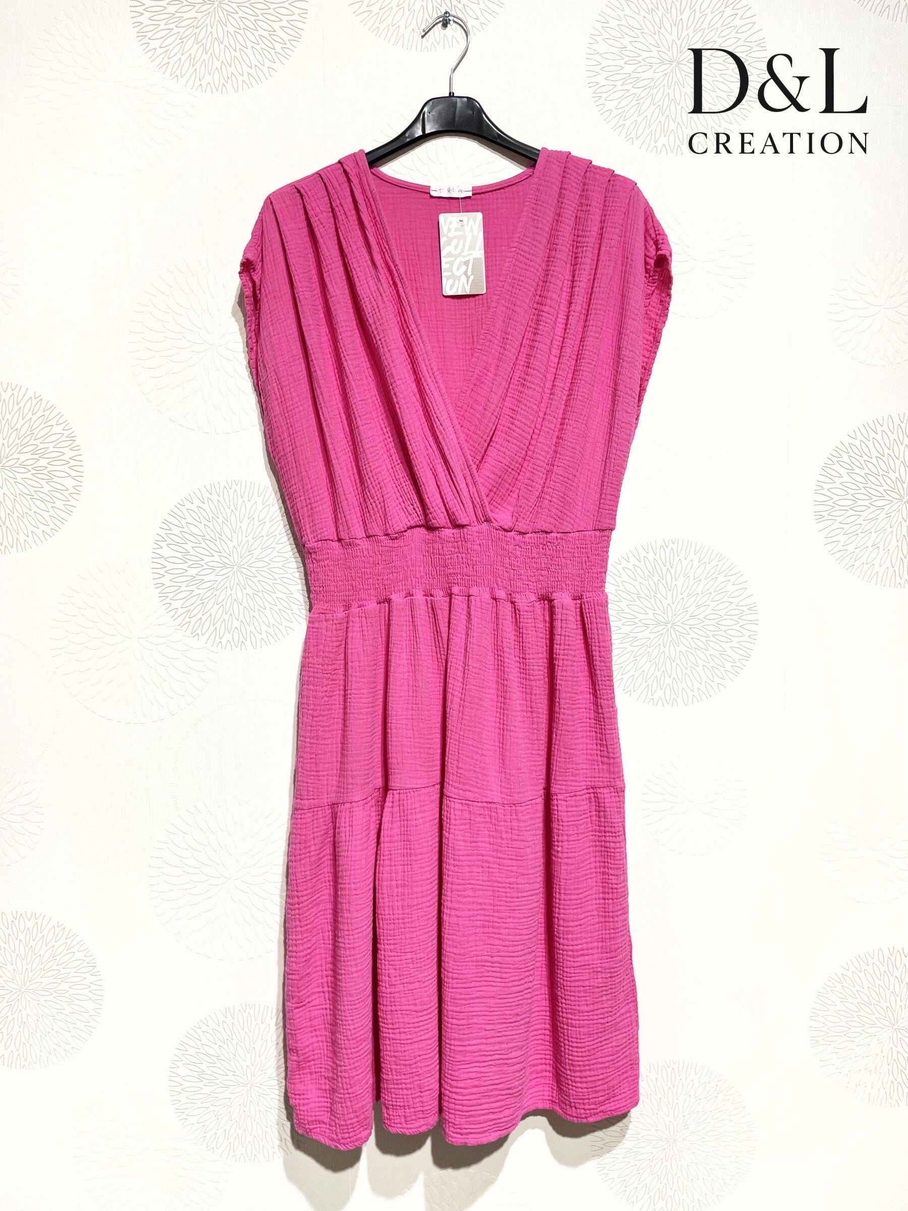 Plus Size Double cotton gauze wrap dress with elastic waist size T38 to T52