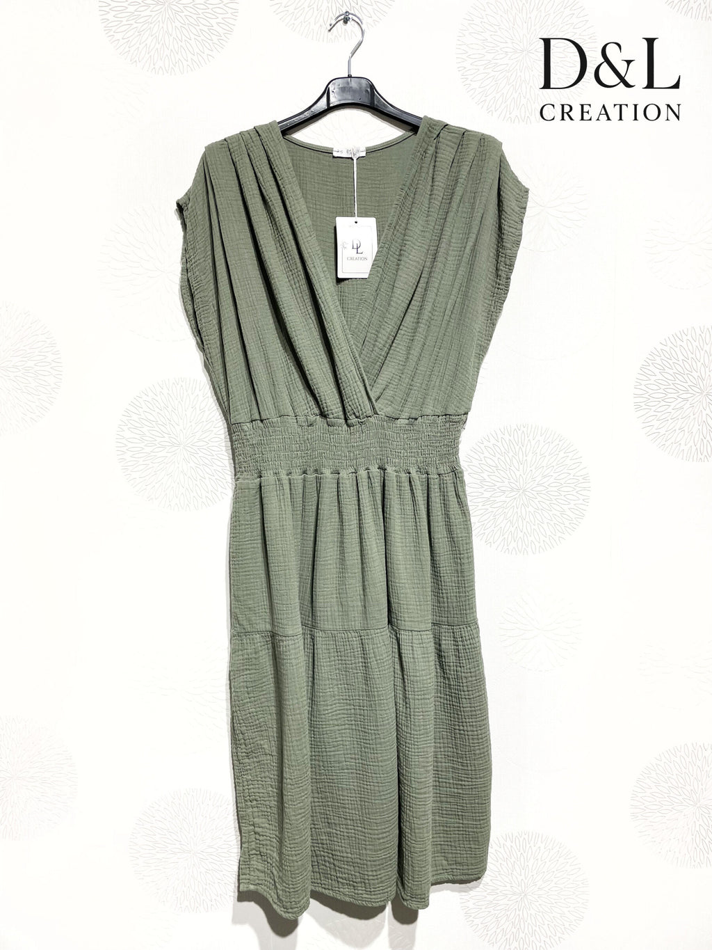 Plus Size Double cotton gauze wrap dress with elastic waist size T38 to T52