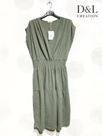 Plus Size Double cotton gauze wrap dress with elastic waist size T38 to T52