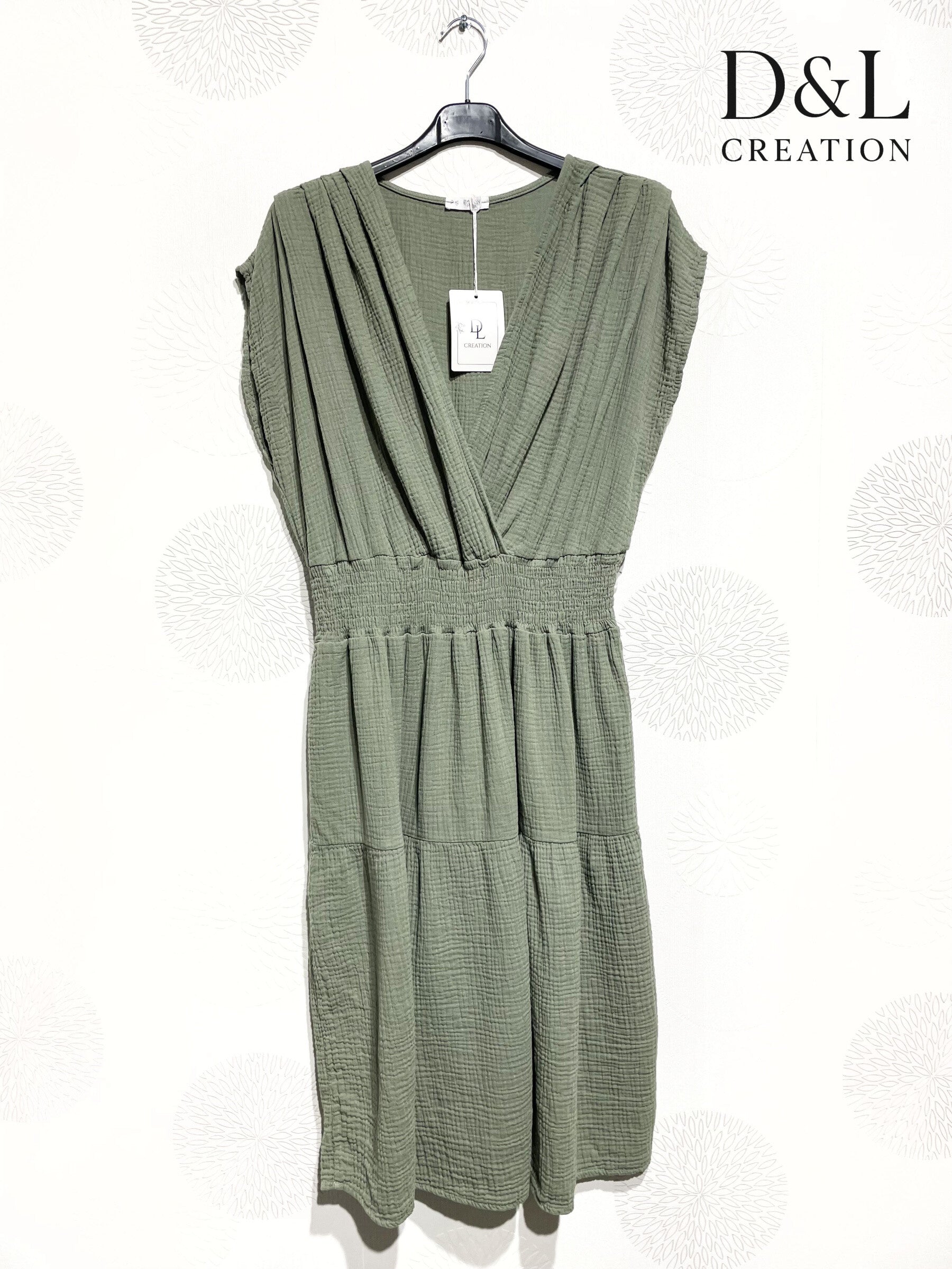 Plus Size Double cotton gauze wrap dress with elastic waist size T38 to T52