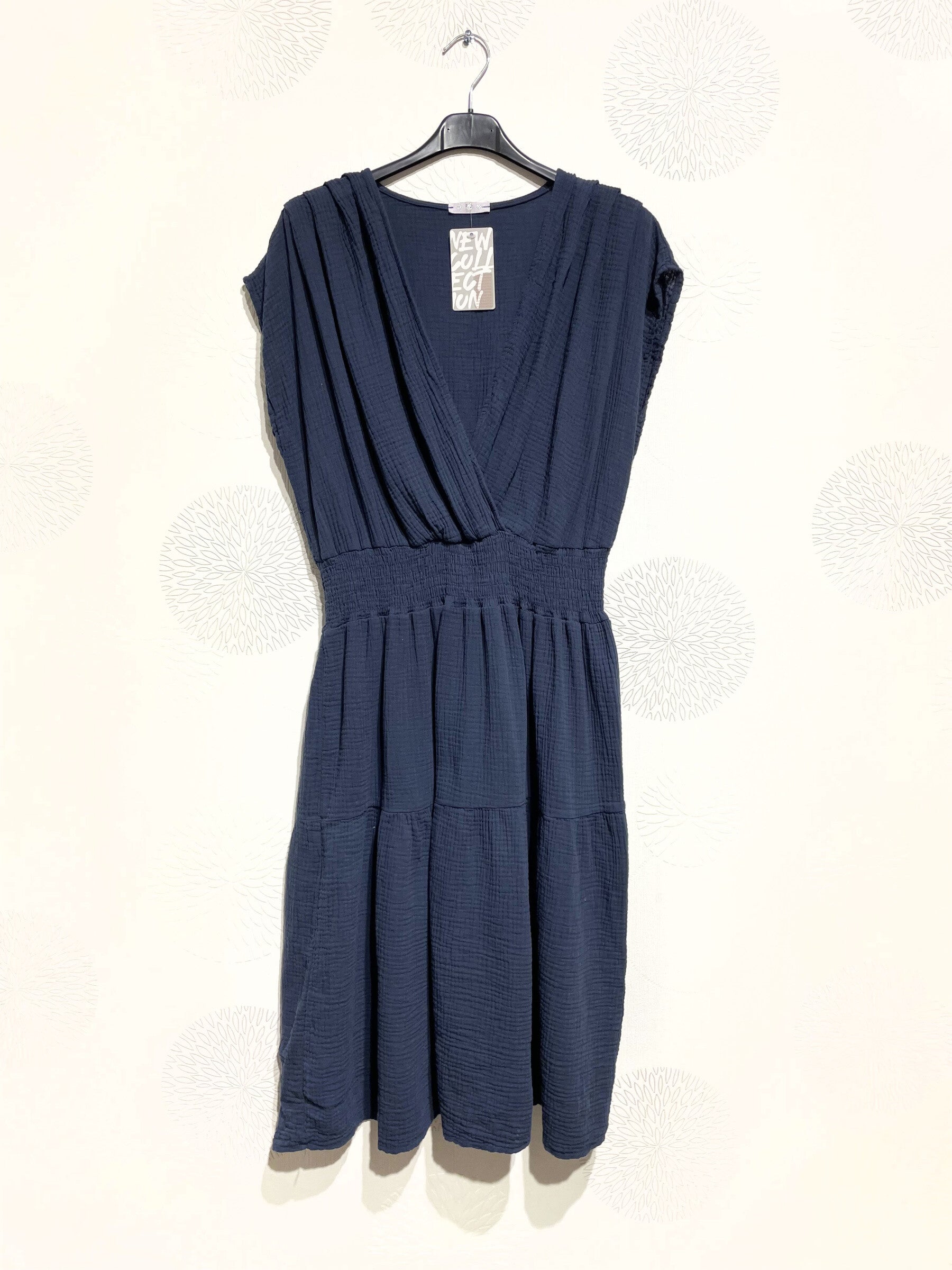 Plus Size Double cotton gauze wrap dress with elastic waist size T38 to T52