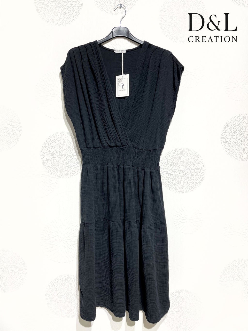 Plus Size Double cotton gauze wrap dress with elastic waist size T38 to T52