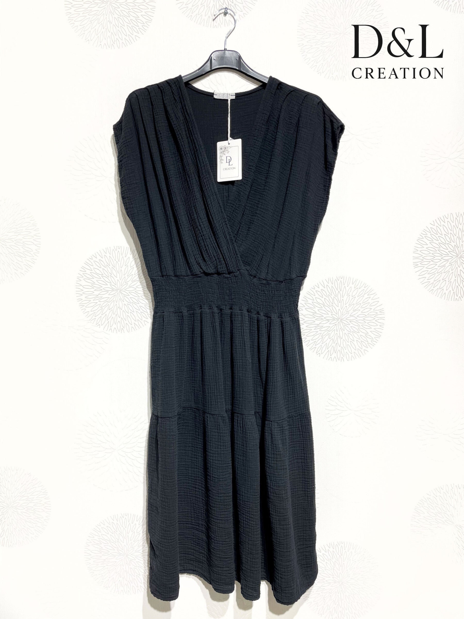 Plus Size Double cotton gauze wrap dress with elastic waist size T38 to T52