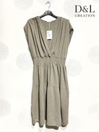 Plus Size Double cotton gauze wrap dress with elastic waist size T38 to T52