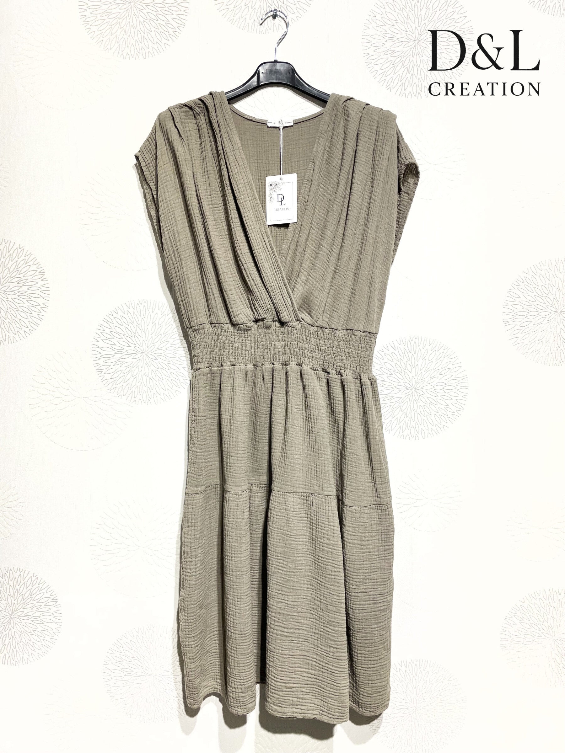 Plus Size Double cotton gauze wrap dress with elastic waist size T38 to T52