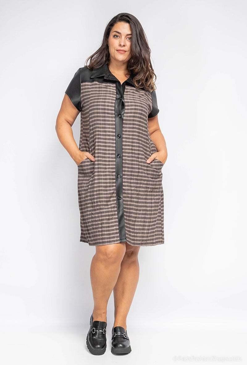 Plus Size Bi-material Skjortklänning