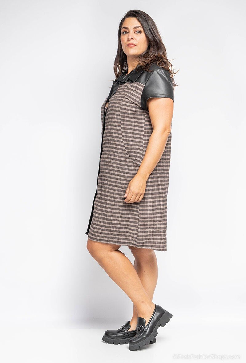 Plus Size Bi-material Skjortklänning