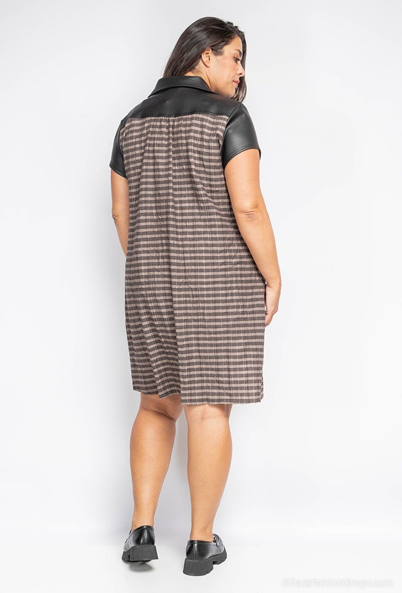 Plus Size Bi-material Skjortklänning