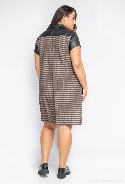 Plus Size Bi-material Skjortklänning