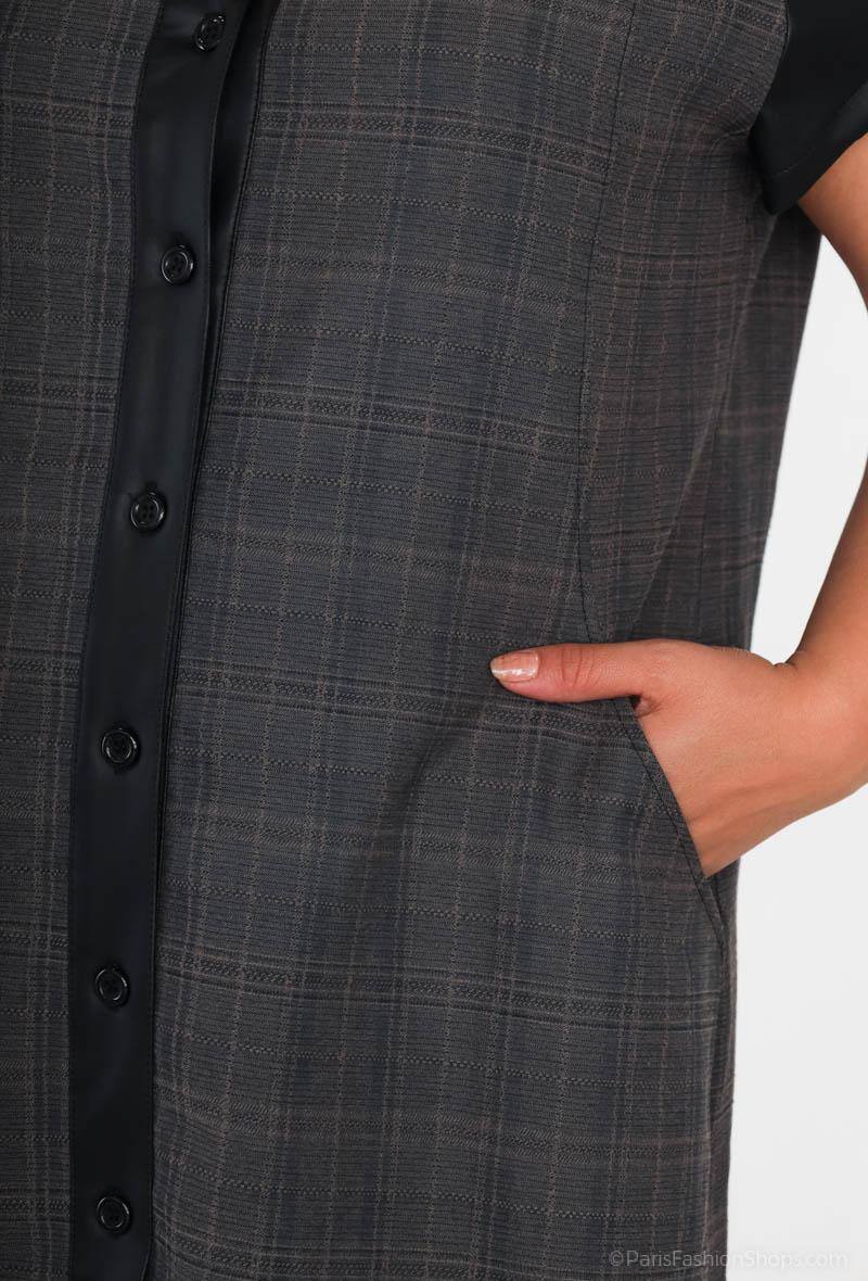Plus Size Bi-material Shirt Dress