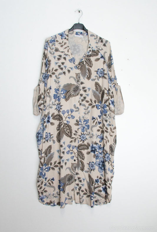 Plus Size Long printed shirt/ dress with 2 pockets