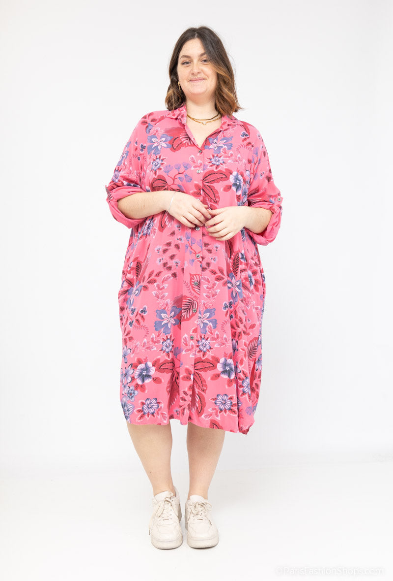 Plus Size Long printed shirt/ dress with 2 pockets