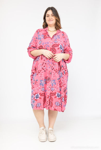 Plus Size Long printed shirt/ dress with 2 pockets