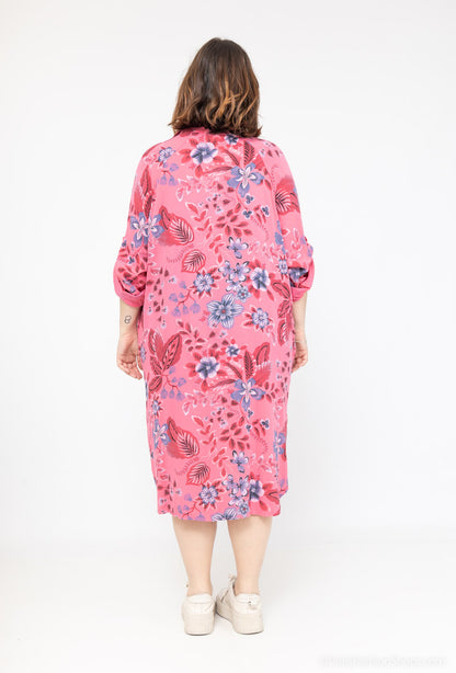 Plus Size Långtryckt Skjorta/Klänning med 2 Lommor