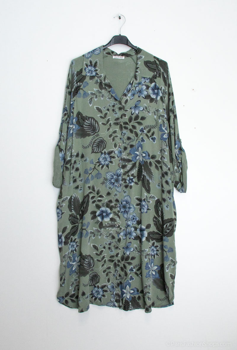 Plus Size Long printed shirt/ dress with 2 pockets