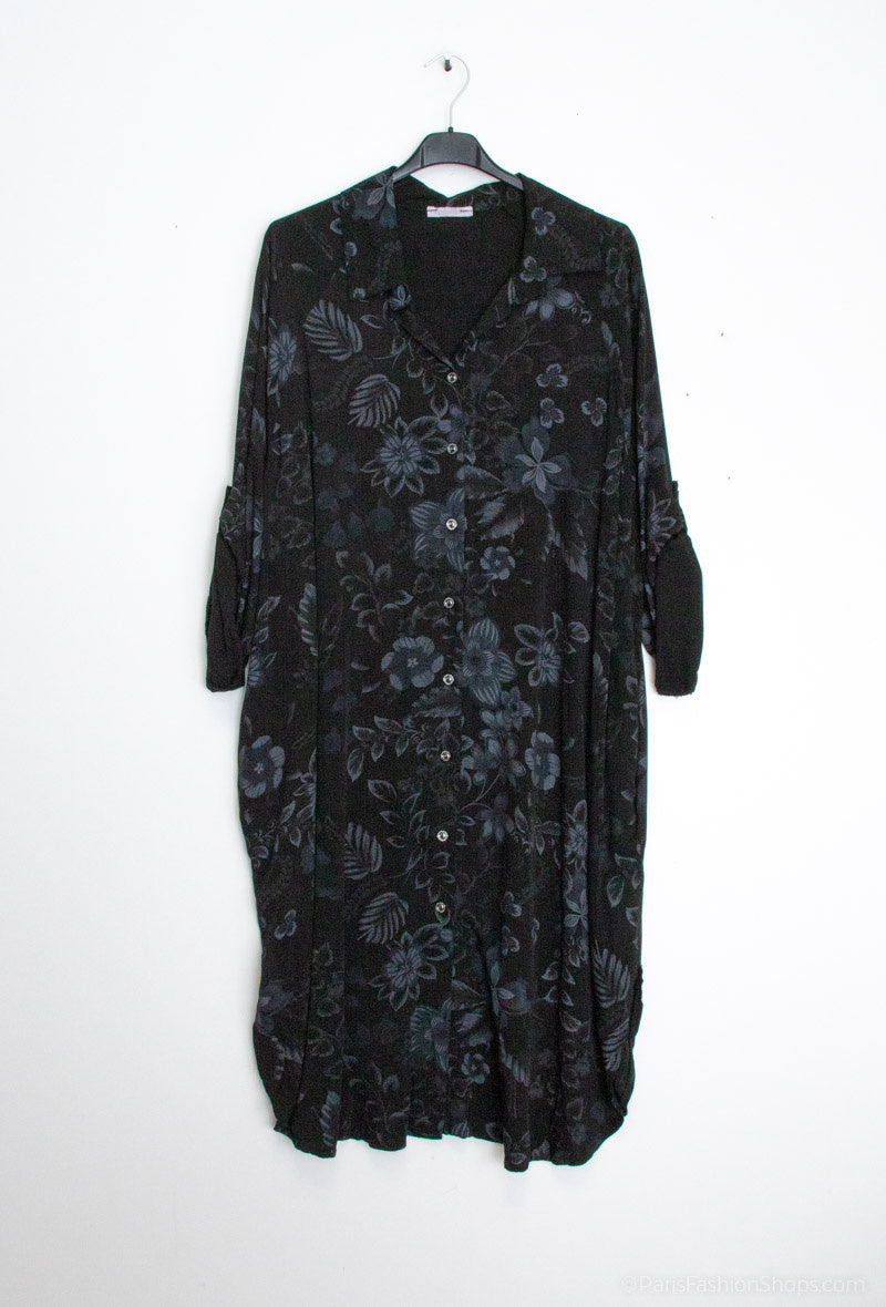 Plus Size Long printed shirt/ dress with 2 pockets