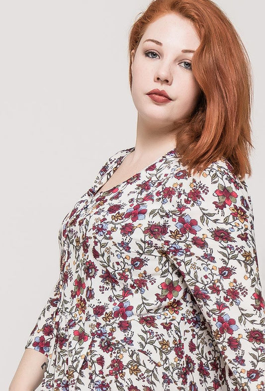 Plus Size Blommig Skjortklänning