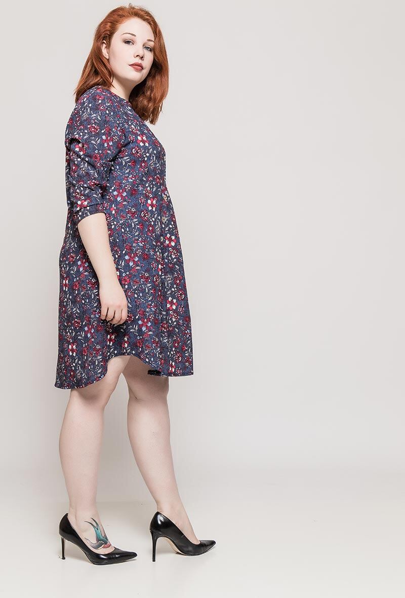 Plus Size Blommig Skjortklänning