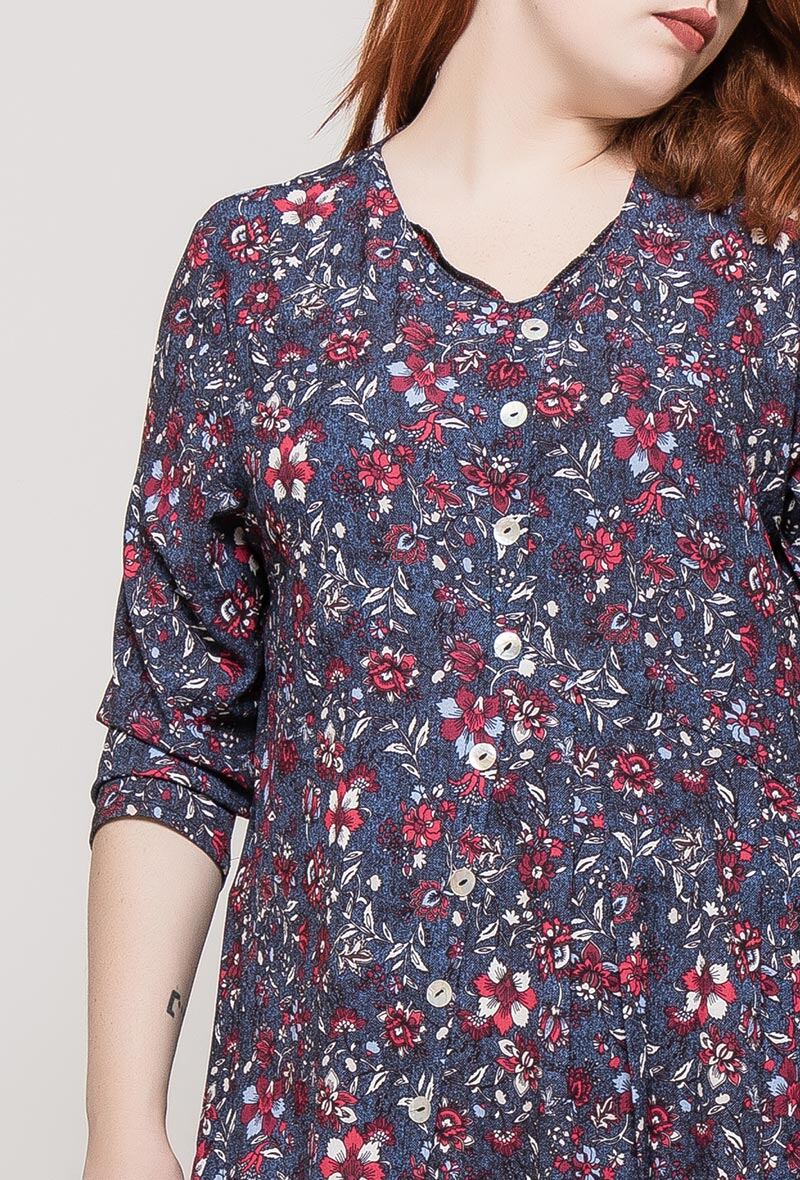 Plus Size Blommig Skjortklänning