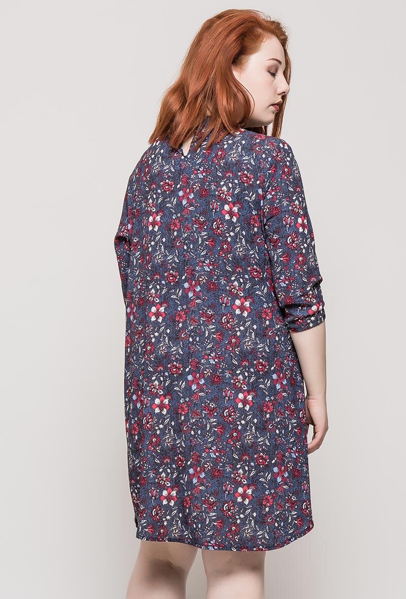 Plus Size Blommig Skjortklänning