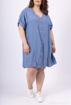 Plus Size Long Shirt in V-Neck 100% Lin T40 till T54