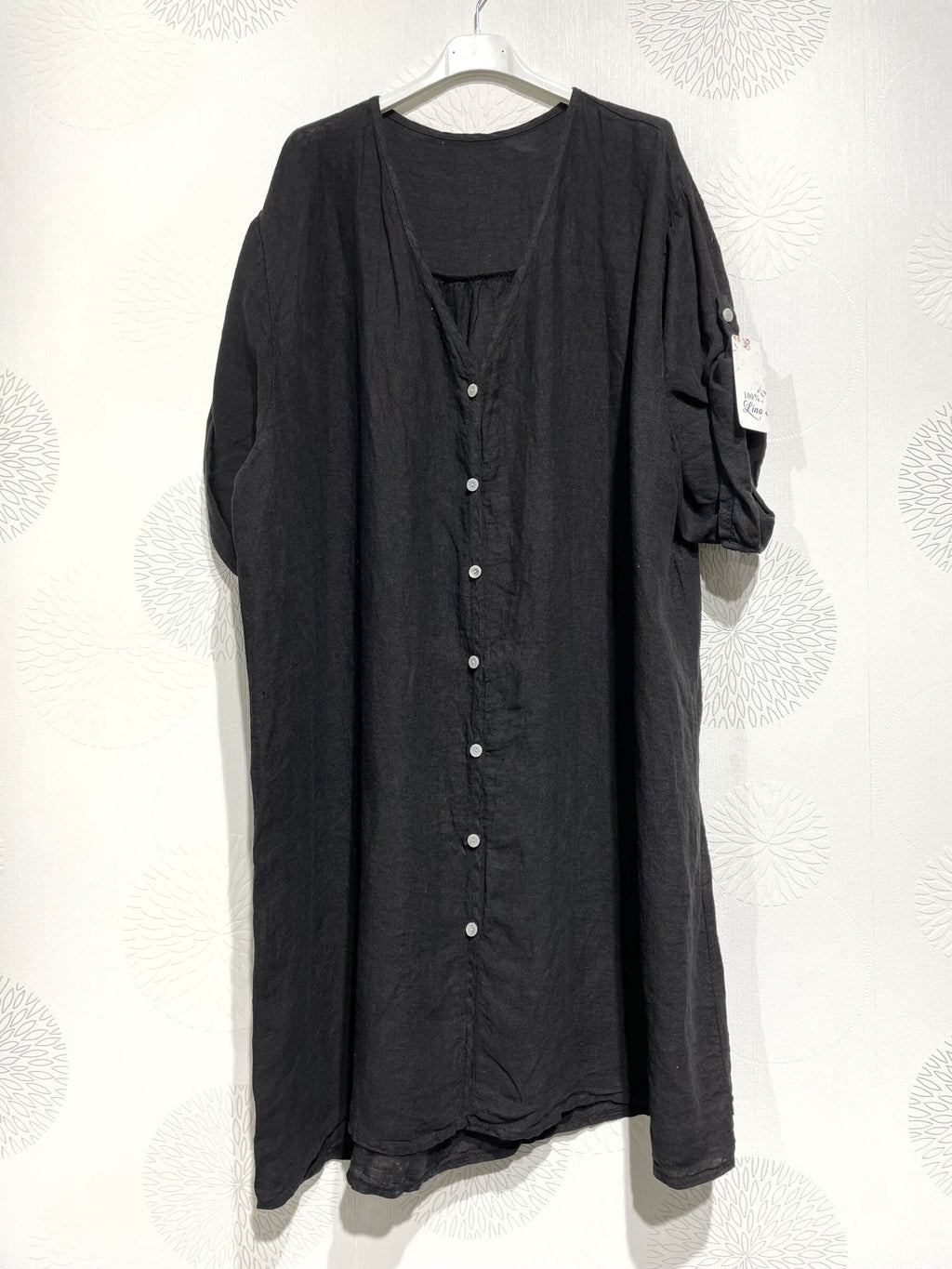 Plus Size Long shirt in V -neck V -neck 100% Lin T40 to T54