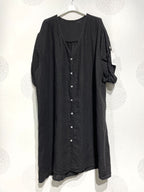 Plus Size Long shirt in V -neck V -neck 100% Lin T40 to T54