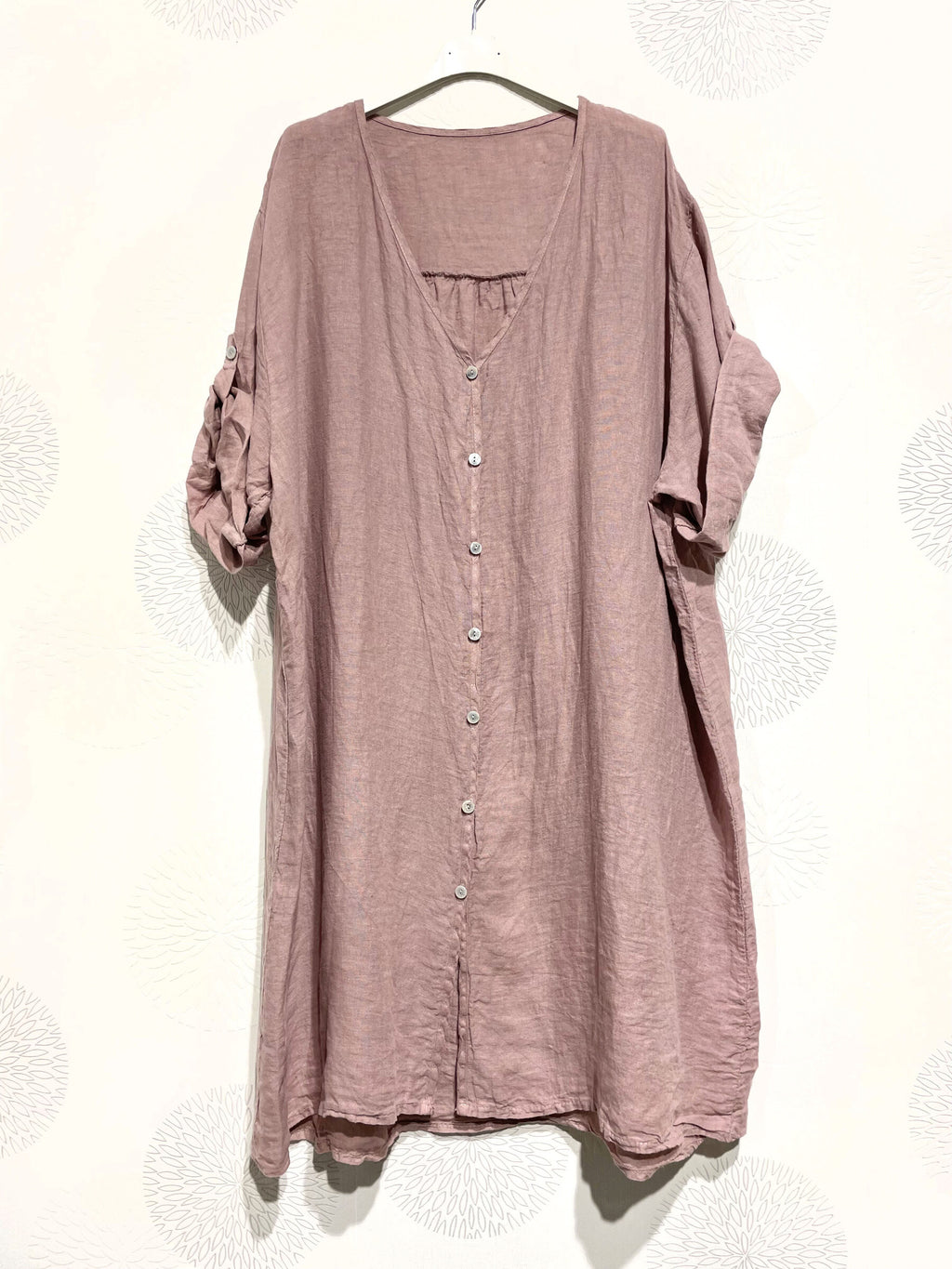 Plus Size Long Shirt in V-Neck 100% Lin T40 till T54